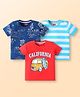 Babyhug Cotton Knit Half Sleeves T-Shirts with Beach Theme Print & Stripes Pack of 3 - White Red & Navy Blue