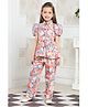 Lei-Chie Linen Half Puffed Sleeves Abstract Printed Coordinating Shirt Style Top & Trousers Set - Peach
