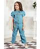 Lei-Chie Linen Half Puffed Sleeves Tassels Designed Top With Mirror Work Detailed Pant Set - Blue