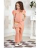 Lei-Chie Linen Half Puffed Sleeves Tassels Designed Top With Mirror Work Detailed Pant Set - Peach