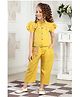 Lei-Chie Linen Half Puffed Sleeves Tassels Designed Top With Mirror Work Detailed Pant Set - Yellow
