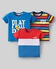 Babyhug 100% Cotton Knit Half Sleeves Striped T-Shirts with Text Print Pack of 3 - Blue & Red