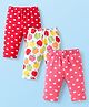Babyhug Cotton Lycra Knit Three Fourth Length Leggings With Polka Dot Heart & Fruit Print Pack of 3 - Dark Pink White & Red