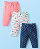 Babyhug Cotton Lycra Knit Three Fourth Length Leggings With Polka Dot & Floral Print Pack of 3 - Navy Blue White & Pink