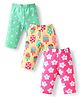 Babyhug Cotton Lycra Knit Capri Length Leggings With Floral & Ice Cream Print Pack of 3 - Dark Pink Yellow & Sea Green