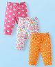 Babyhug Cotton Lycra Knit Three Fourth Length Leggings With Floral Heart & Rainbow Print Pack of 3 - Orange White & Pink