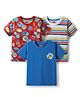 Babyhug Cotton Knit Half Sleeves T-Shirts with Animal Print & Stripes Pack of 3 - Blue Red & White