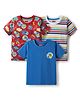 Babyhug Cotton Knit Half Sleeves T-Shirts with Animal Print & Stripes Pack of 3 - Blue Red & White