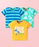 Babyhug Cotton Knit Half Sleeves T-Shirts with Beach Theme Print & Stripes Pack of 3 - Yellow & Blue