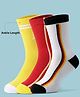 Pine Active Cotton Lycra Knit Breathable Athletic Calf Length Socks With Logo Design Pack of 3 - Red, Yellow & White