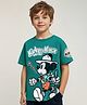 Pine Kids Disney Single Jersey Knit Half Sleeves Oversize Drop Shoulder T-Shirt With Mickey Mouse Graphic And Badge Detailing - Olive Green