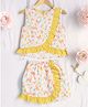 Bella Moda Cotton Sleeveless Butterfly Printed Frill Detailed Coordinating Top & Shorts Set - Yellow