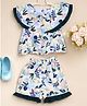 Bella Moda Cotton Sleeveless Floral Printed Frill Detailed Coordinating Top & Shorts Set - Navy Blue