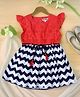 Bella Moda Cotton Cap Sleeves Schiffli Embroidered & Chevron Printed Dress - Red