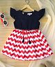 Bella Moda Cotton Cap Sleeves Schiffli Embroidered & Chevron Printed Dress - Blue