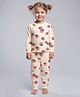 Bonfino 100% Cotton Knit Full Sleeves Co-ords Night Suit with Fish Print - Beige
