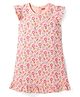 Babyhug Cotton Knit Frill Sleeves Nighty with Bunny & Floral Print - Peach