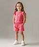 Bonfino 100% Cotton Knit Frill Sleeves T-Shirt & Shorts Set with Crab Embroidery - Red