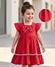 Mark & Mia Cotton Woven Frill Sleeves Frocks With Bow & Lace Detailing - Red
