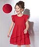 Mark & Mia Cotton Woven Half Sleeves Solid Colour Frock With Frill Detailing - Red