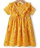 Mark & Mia Cotton Knit Half Sleeves Floral Printed Frock with Frill Detailing - Yellow