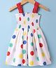 Mark & Mia Cotton Woven Sleeveless Frock with Polka Dots Print & Smocking - White