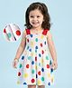Mark & Mia Cotton Woven Sleeveless Frock with Polka Dots Print & Smocking - White