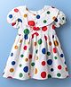 Mark & Mia Cotton Woven Half Sleeves Peter Pan Collar Frock With Polka Dot Print - White