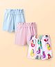 Bonfino 100% Cotton Knit Shorts With Sea Horse Print Pack Of 3 - Blue Lavender & Pink