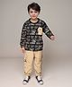BAD BOYS Cotton Lycra Full Sleeves Typography Printed Tee With Joggers Set- Khaki & Black