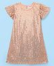 Kookie Kids Knit Half Sleeves Party Dress With Sequinned Detailing - Peach
