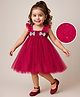 Babyhug Woven Frill Sleeves A line Mesh Party Dress with Bow Applique & Sequin Detailing - Red