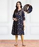 Bella Mama Woven Three Fourth Sleeves Kolka Printed Maternity Kurta With Pocket - Navy