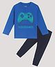 Etched Design 100% Cotton Full Sleeves Eat Drink Sleep Videogames Text Printed Tee With Joggers Set - Blue