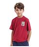 Rare Ones Cotton Half Sleeves Milan Text Patch Detailed Tee - Dark Red