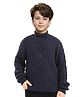 Rare Ones Jacquard Full Sleeves Cable Knit Designed Sweater - Navy Blue
