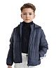 Rare Ones Full Sleeves Side Taped Quilted Hooded Puffer Jacket - Navy Blue