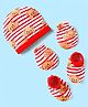 Babyhug 100% Cotton Interlock Knit Cap Mittens & Booties Set With Stripes & Animal Print Red - Diameter 15 cm