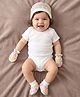 Babyhug 100% Cotton Knit Cap Mittens & Booties With Floral Print White - Diameter 10cm