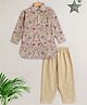 The Magic Wand Cotton Full Sleeves Floral Printed Kurta Pyjama Set - Beige & Pink
