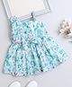 The Magic Wand One Shoulder Floral Printed Bow Applique Dress - Teal Blue