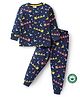 BLUSHES 100% Cotton Knit Full Sleeves Reindeer Printed Coordinating Night Suit Set - Navy Blue