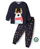 BLUSHES 100% Cotton Knit Full Sleeves Polar Bear & Snowflakes Printed Night Suit Set - Navy Blue