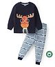 BLUSHES 100% Cotton Knit Full Sleeves Reindeer Printed Night Suit Set - Navy Blue & Powder Blue