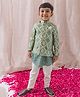 Tiber Taber Brocade Full Sleeves Kurta Pant With Floral Foil Printed Jacket Set - Green