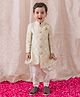 Tiber Taber Brocade Full Sleeves Floral Foil Printed Sherwani Pant With Kurta Set - Cream