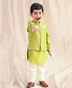 Tiber Taber Brocade Full Sleeves Kurta Pant With Floral Foil Printed Jacket Set - Green