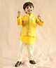 Tiber Taber Brocade Full Sleeves Kurta Pant With Floral Foil Printed Jacket Set - Yellow