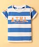 Ruff Sinker Knit Half Sleeves Striped T-Shirt with Text Print - Blue