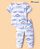 Honeyhap Premium Cotton Knit Dino Printed Night Suit with Bio Finish - Bright White